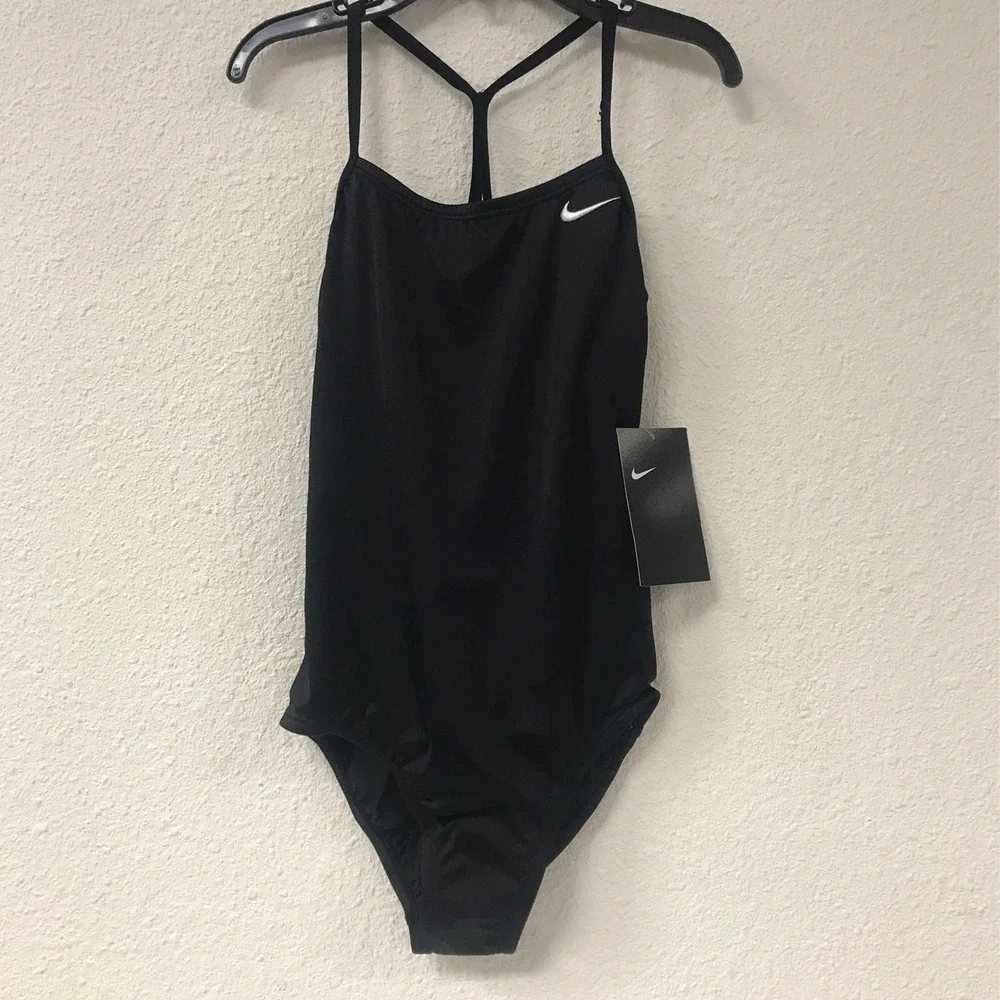 Nike Girls' Racerback One Piece Swimsuit BLACK SMALL - Picture 3 of 5
